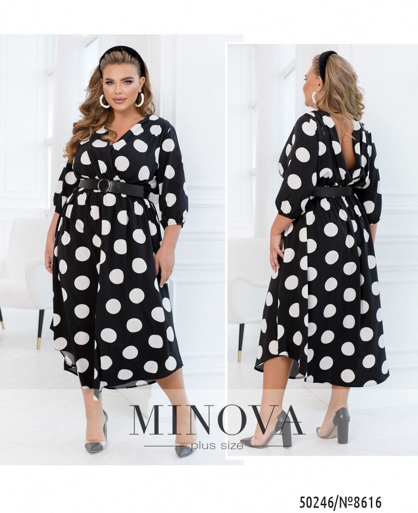 Платье 8616-Черно- белый горошек Minova