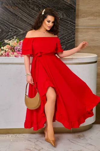 Повседневное длинное красное платье