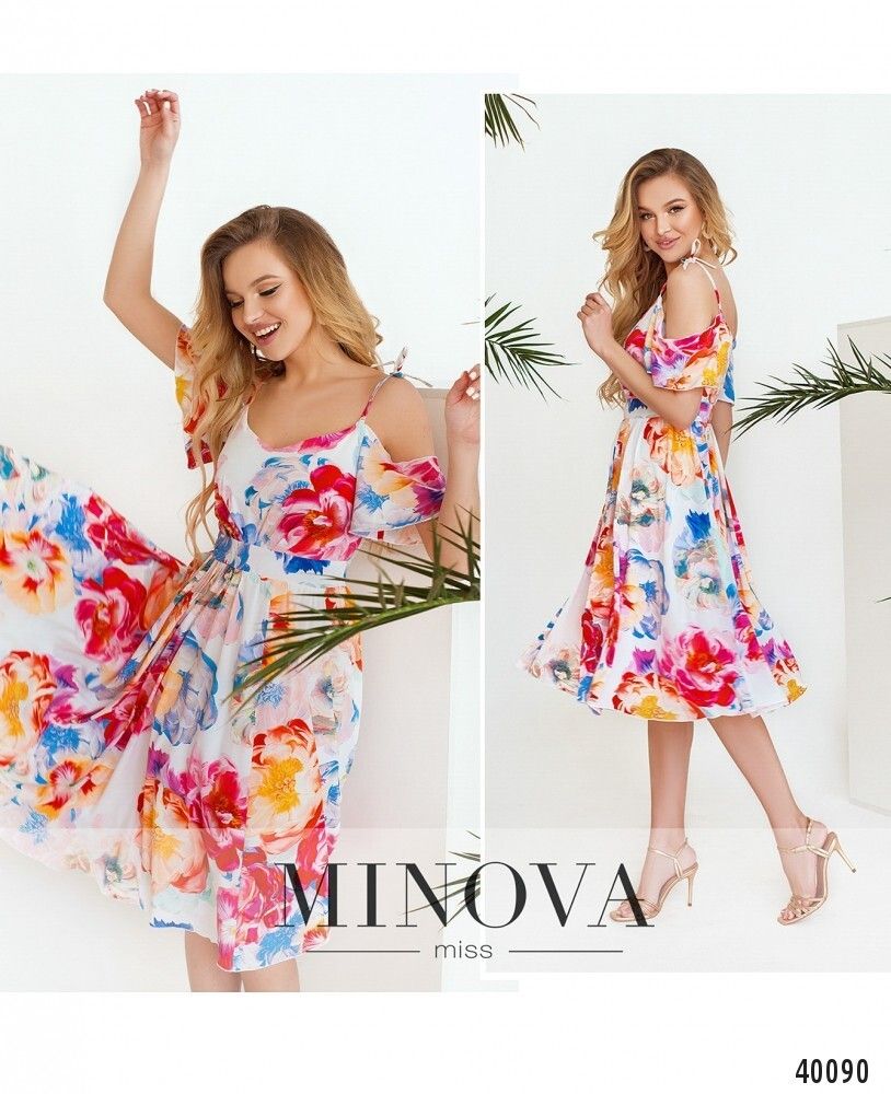 Платье 3145-белый-с-цветами Minova