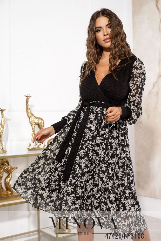 Платье 3108-черный-листок Minova