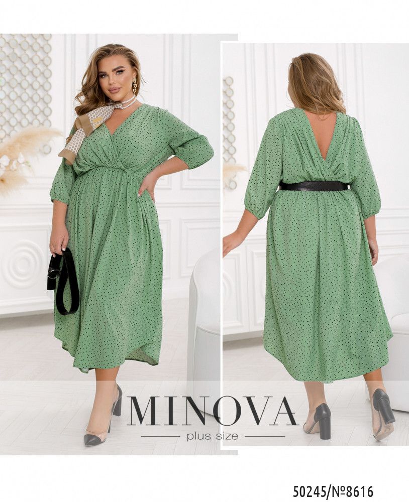 Платье 8616-оливка горошек Minova