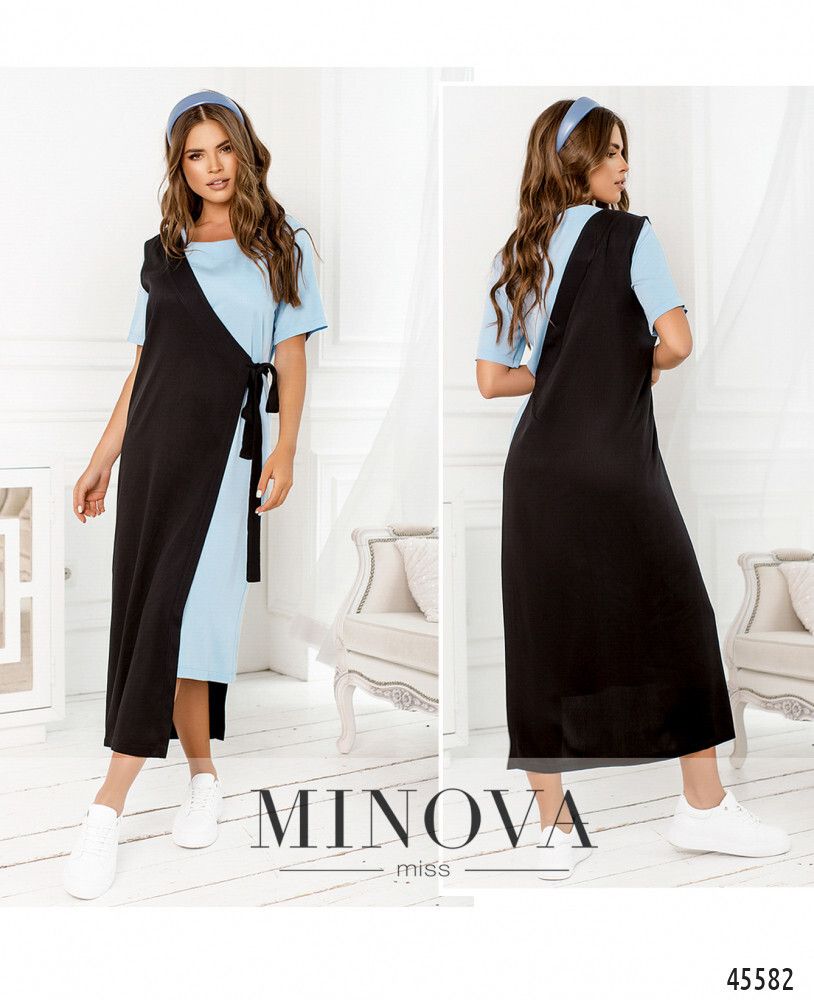 Платье 2288-голубой-черный Minova