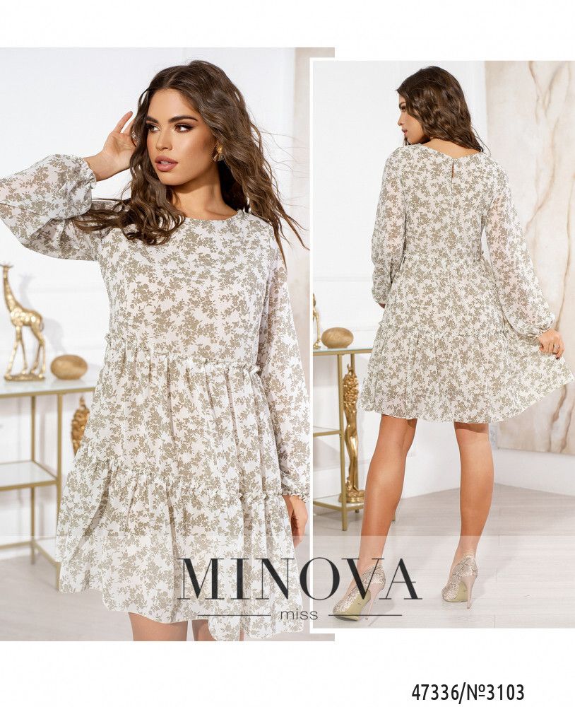Платье 3103-белый-бежевый Minova