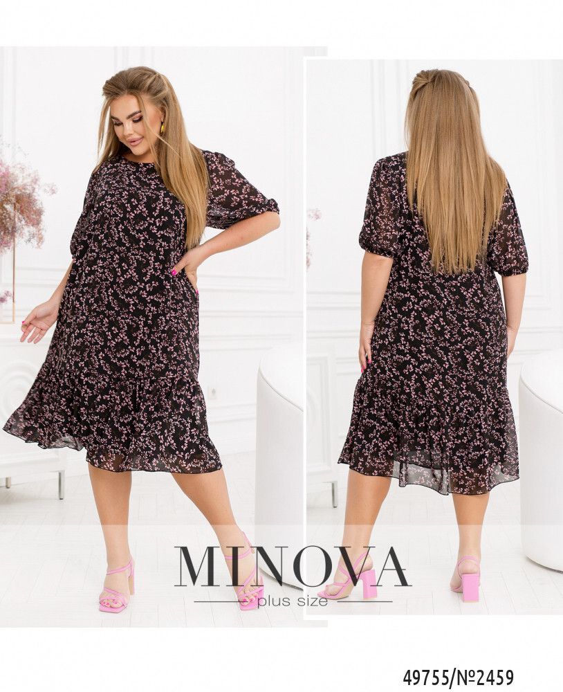 Платье 2459-черный- розовый Minova
