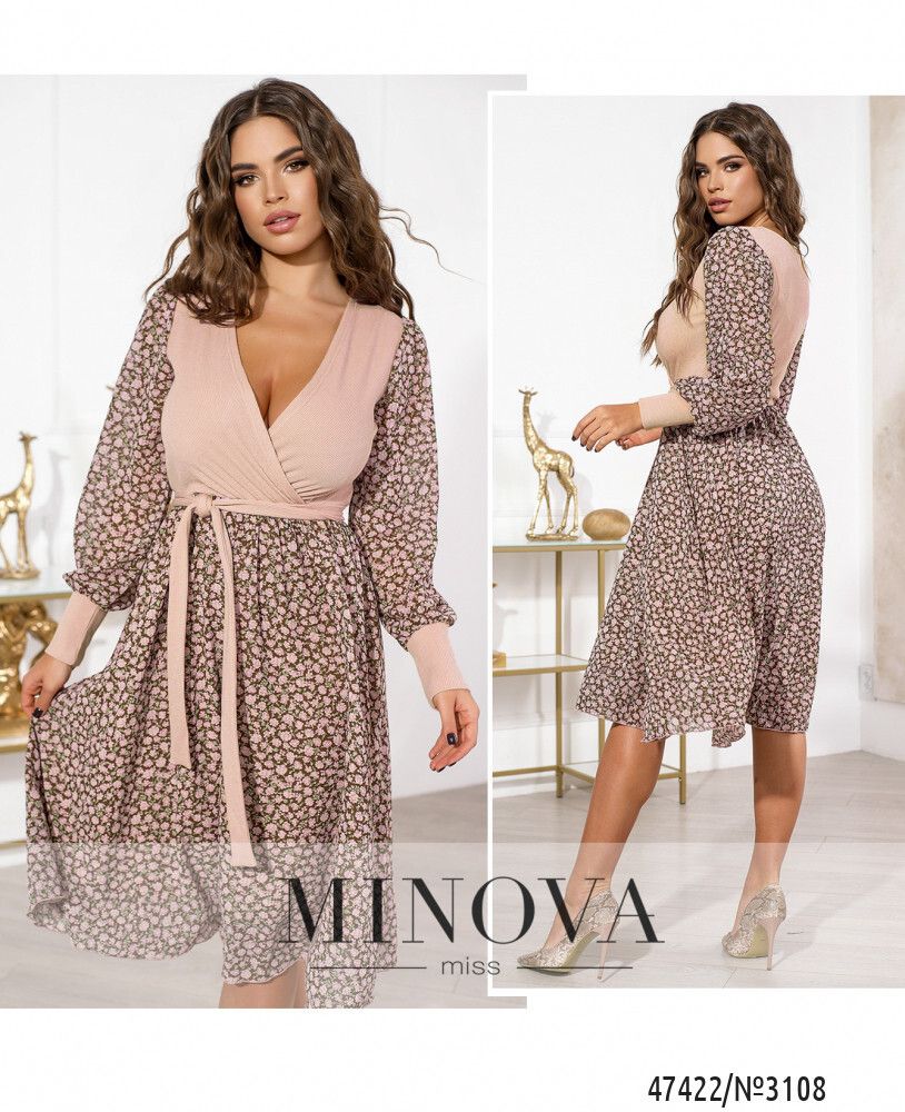 Платье 3108-пудровый-цветок Minova